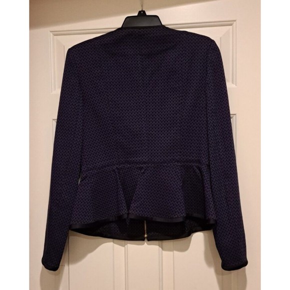 DKNY Women's Deep Blue w/ Black Patern Zip-Front Peplum Blazer Sz 4 - Picture 3 of 7